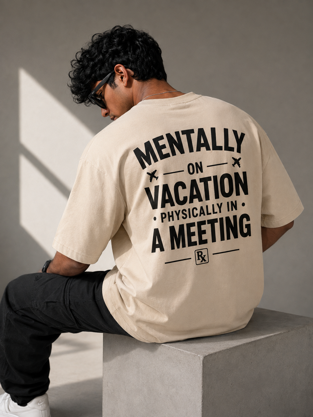 Mentally On Vacation, Physically In A Meeting 260 GSM Premium Oversized Tee-10