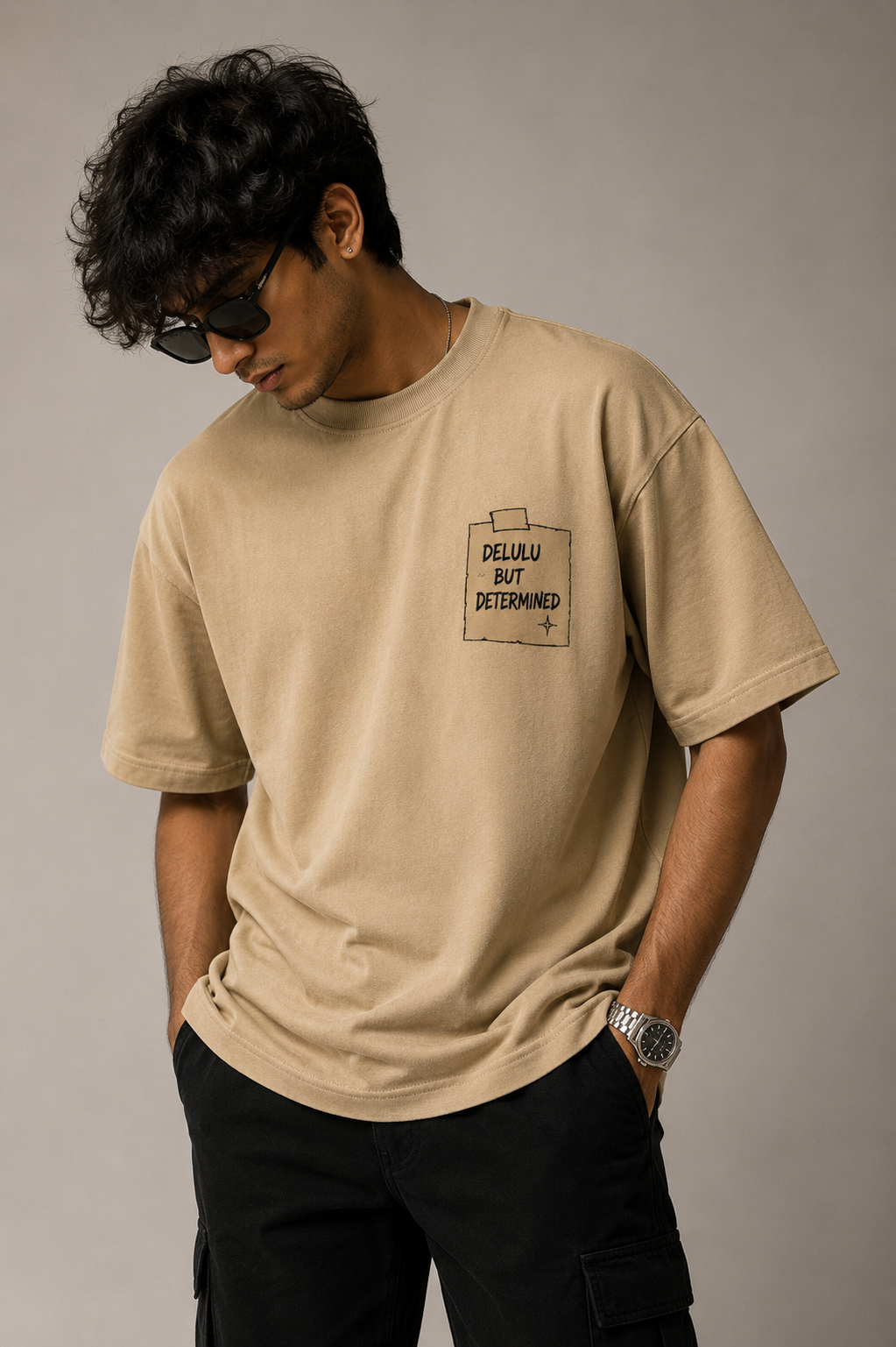 Delulu But Determined 260 GSM Premium Oversized Tee-28