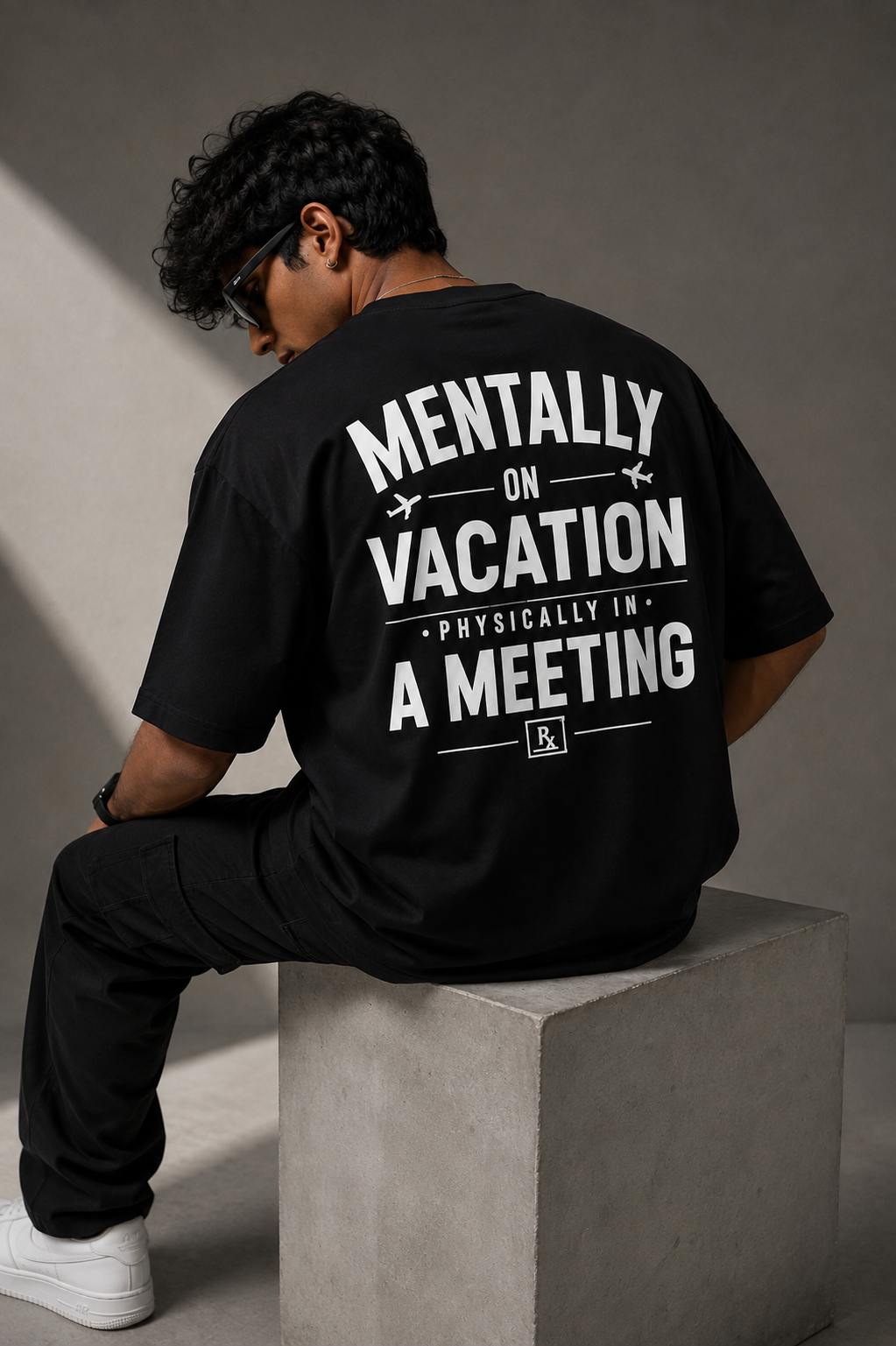 Mentally On Vacation, Physically In A Meeting 260 GSM Premium Oversized Tee-2