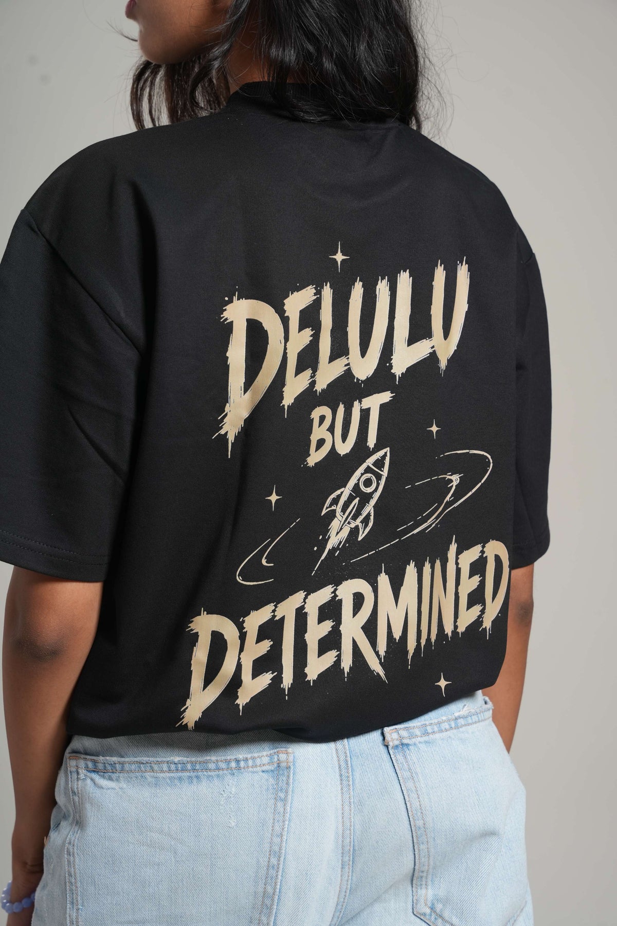 Delulu But Determined 260 GSM Premium Oversized Tee-5