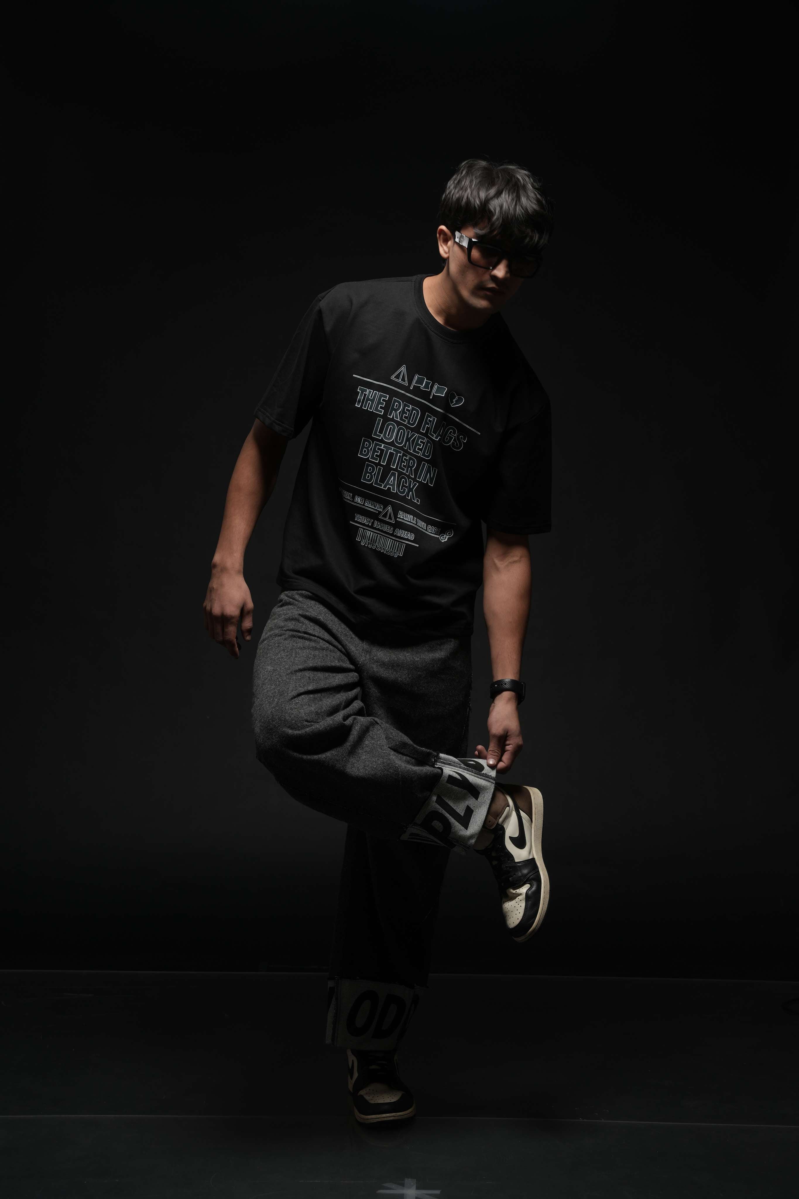 The Red Flags Looked Better In Black 260 GSM Premium Oversized Tee