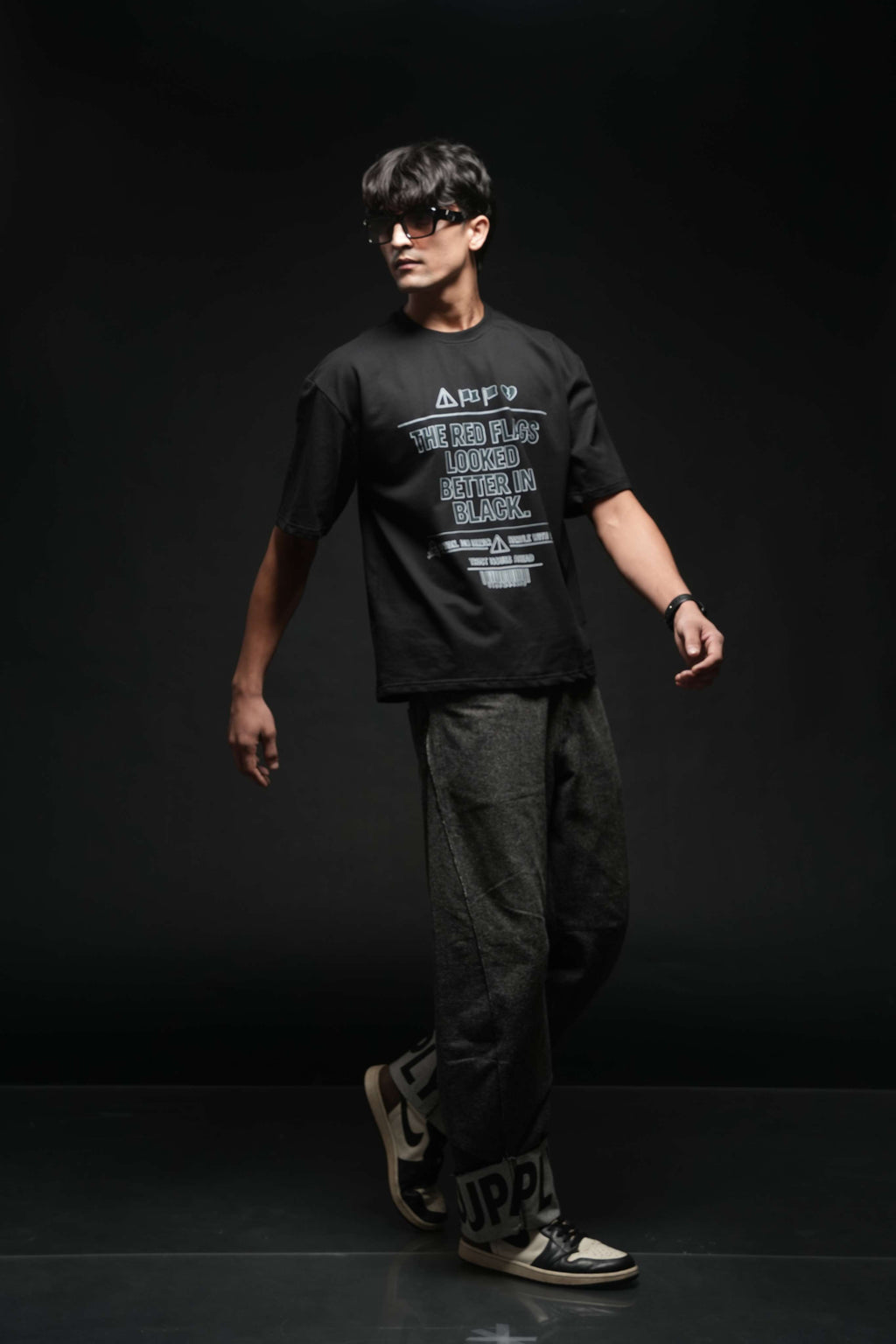 The Red Flags Looked Better In Black 260 GSM Premium Oversized Tee