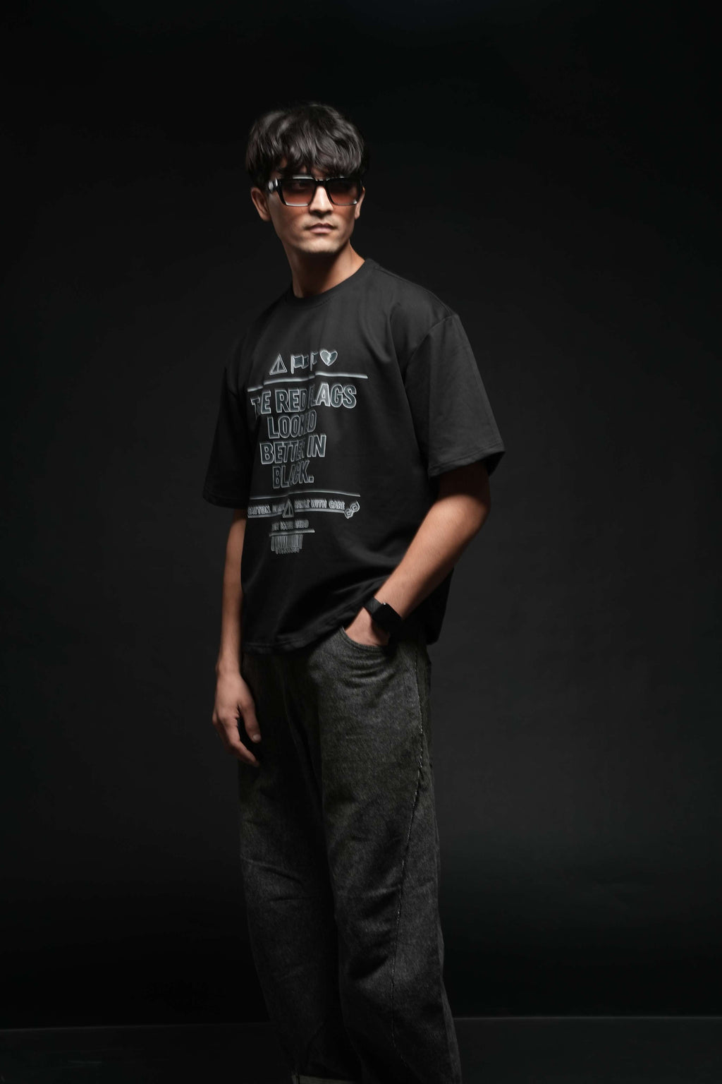 The Red Flags Looked Better In Black 260 GSM Premium Oversized Tee
