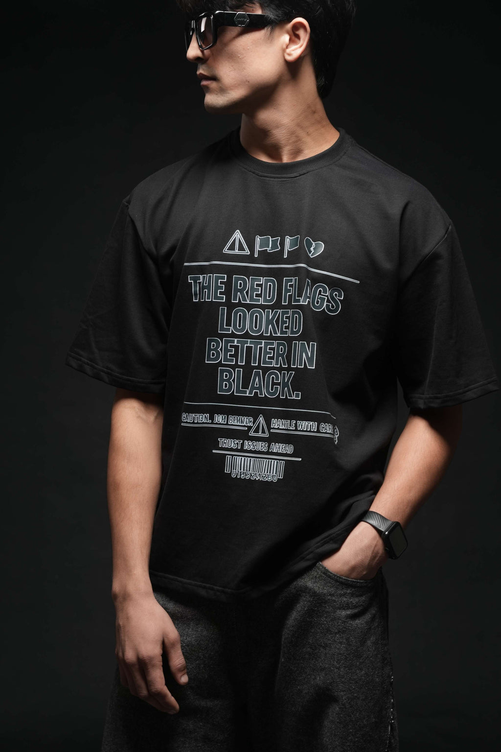 The Red Flags Looked Better In Black 260 GSM Premium Oversized Tee