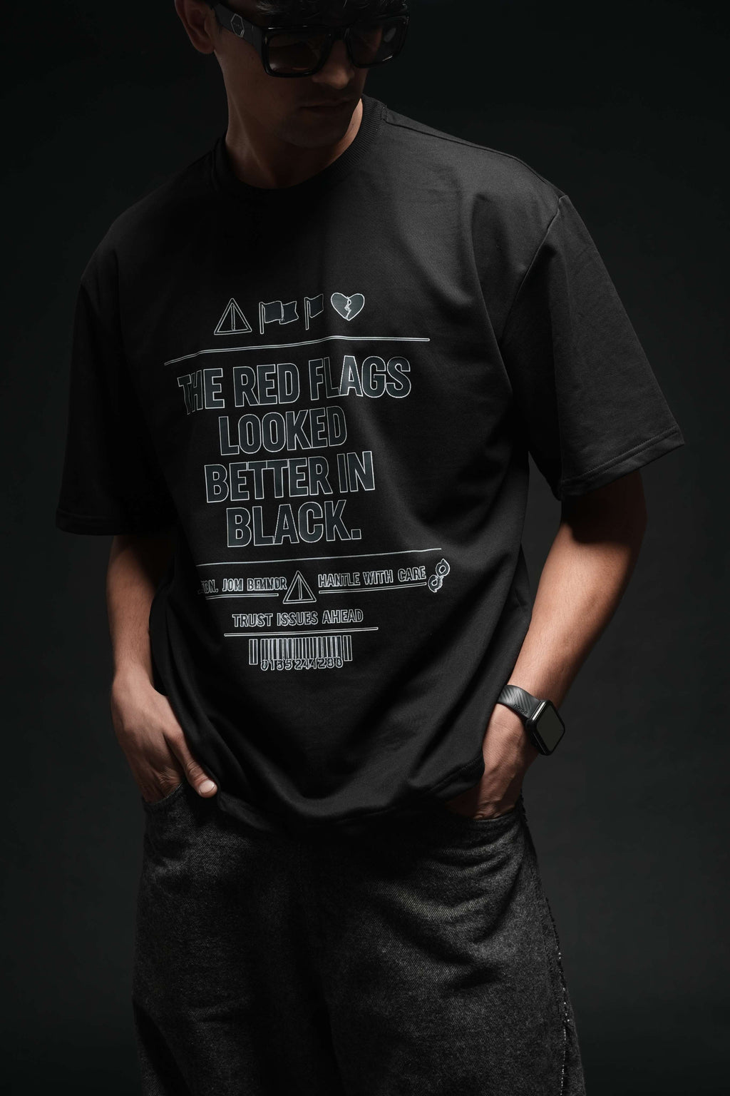 The Red Flags Looked Better In Black 260 GSM Premium Oversized Tee