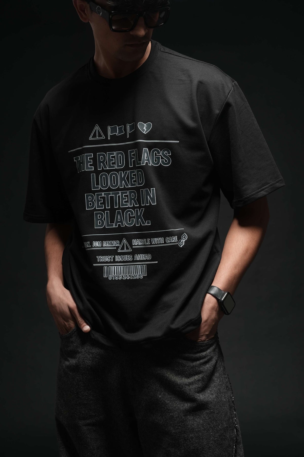 The Red Flags Looked Better In Black 260 GSM Premium Oversized Tee-5