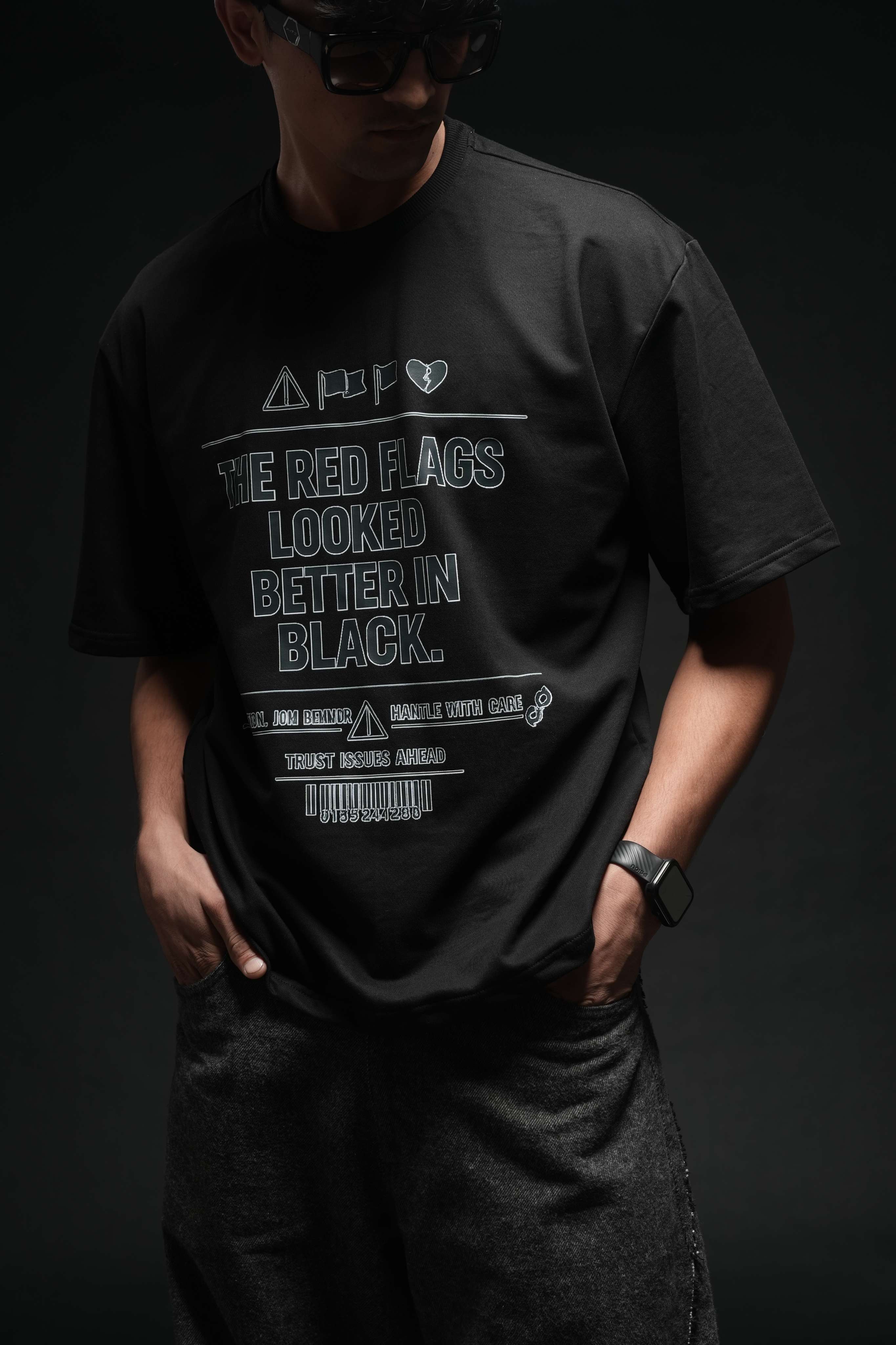 The Red Flags Looked Better In Black 260 GSM Premium Oversized Tee