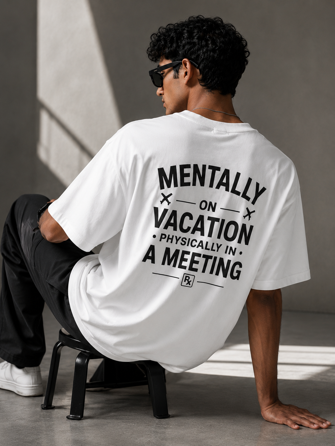 Mentally On Vacation, Physically In A Meeting 260 GSM Premium Oversized Tee-8